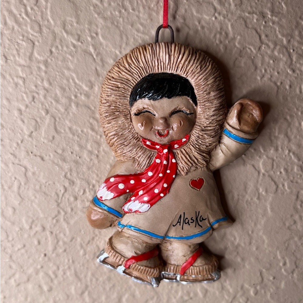 Vintage 1993 Eski Moppets Alaskan Girl Ice Skating Christmas Ornament, J. Reid - Picture 1 of 7
